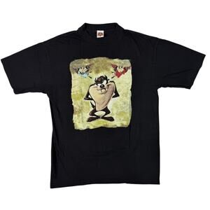 Looney Tunes Vintage 90s Taz T-Shirt Tasmanian Devil Angel Black Adult Large